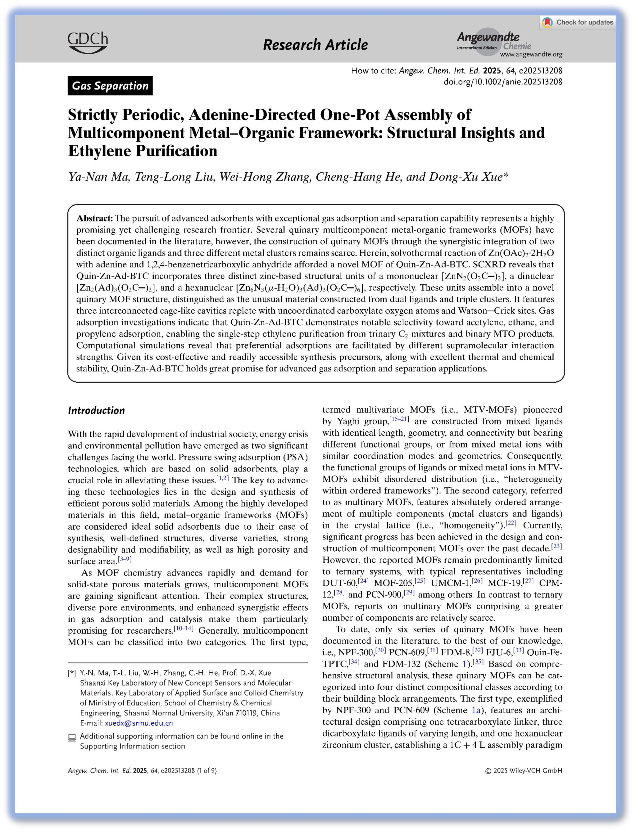 Strictly Periodic, Adenine-Directed One-Pot Assembly of Multicomponent Metal–Organic Framework: ...